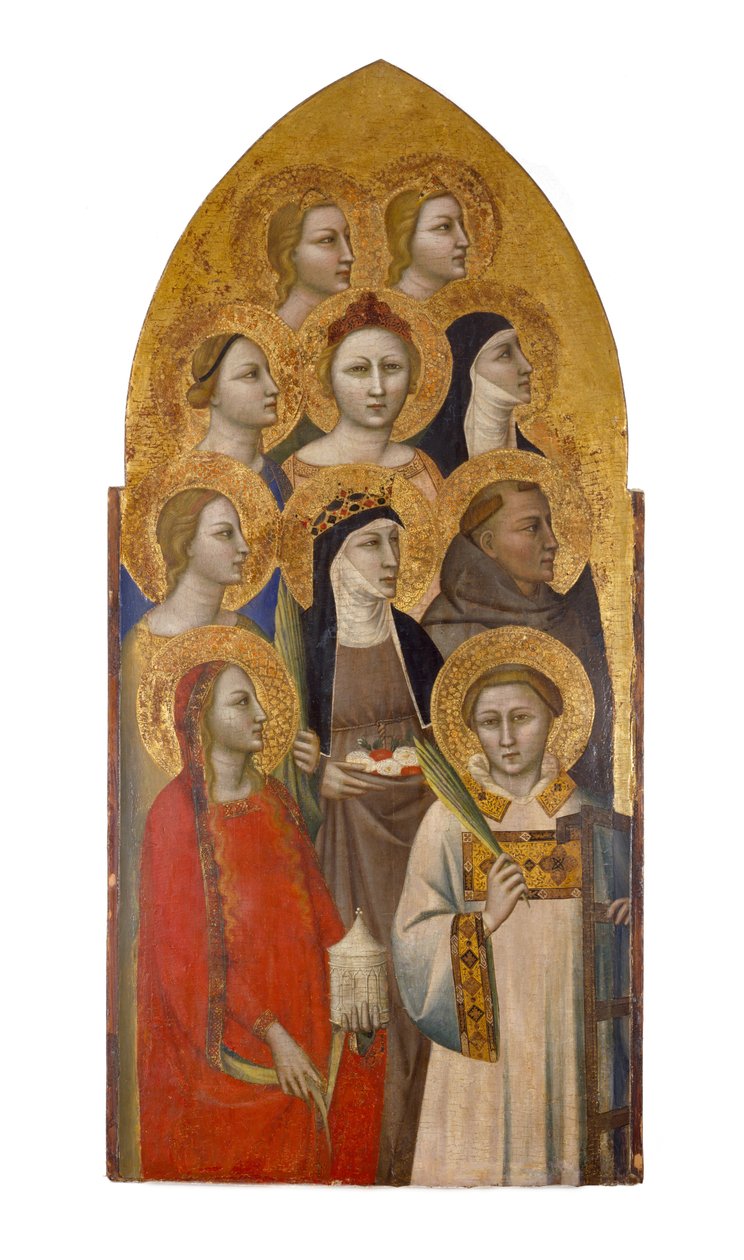 Hellige og engle, ca. 1370 (tempera og bladguld på træ) af Allegretto Nuzi