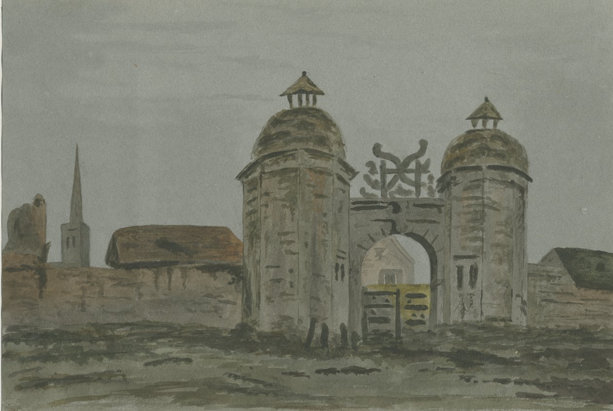 Hamstall Ridware Hall - Porters" Lodge: akvarelmaleri, og [1824-1882] af Allen Edward Everitt