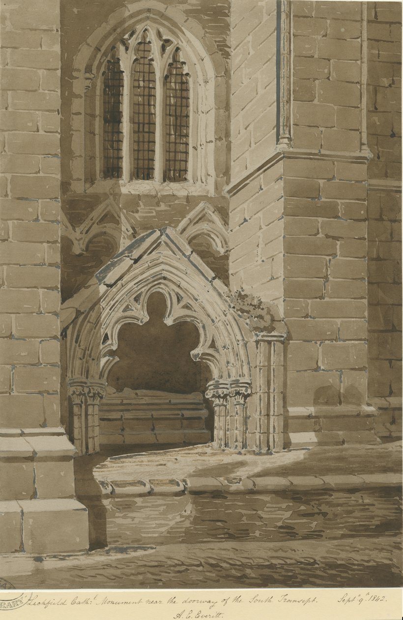 Lichfield Cathedral - South Transept: rød sepia-tegning, 9. september 1842 af Allen Edward Everitt