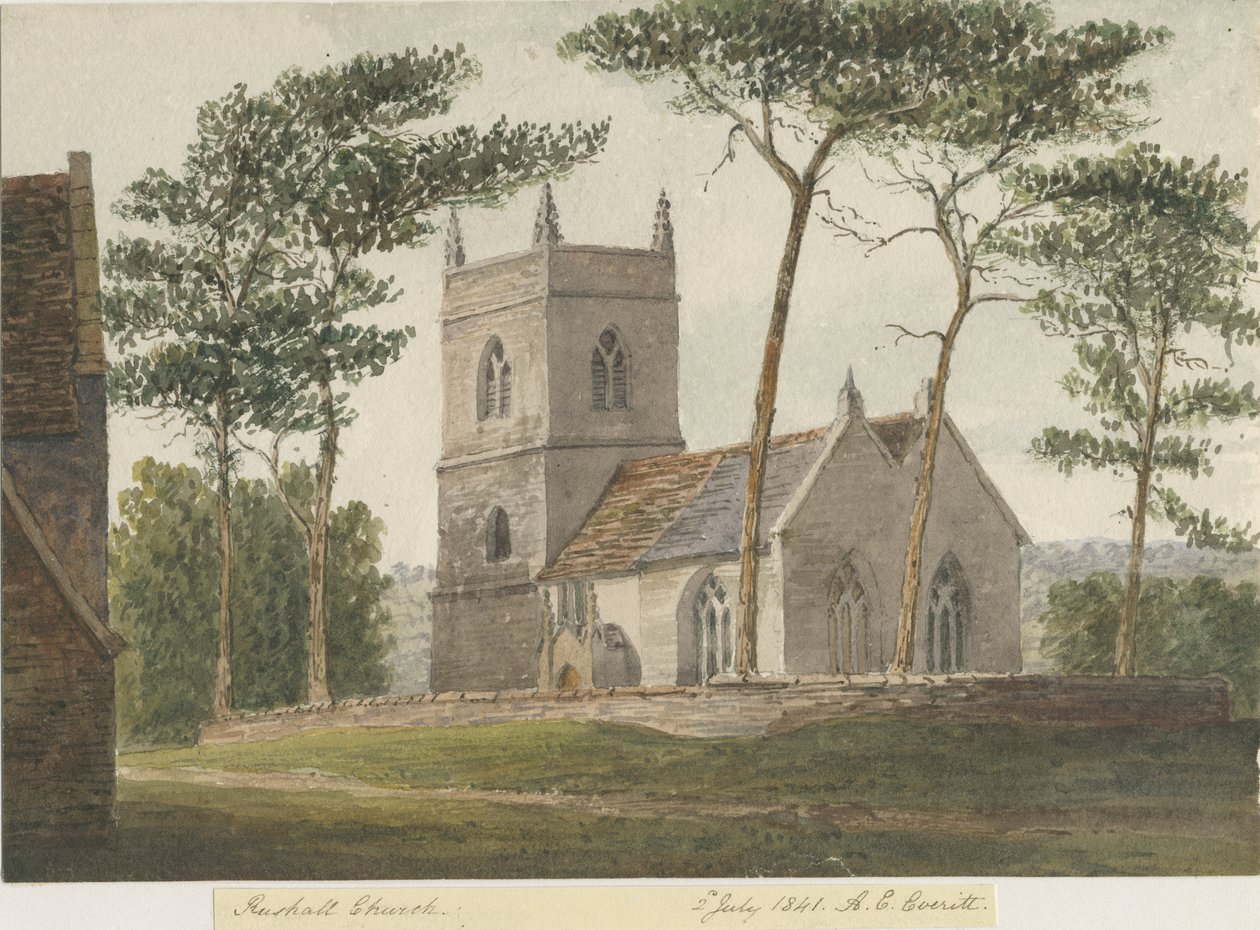 Rushall Church: vandfarvemaleri, 2. juli 1841 (maleri) af Allen Edward Everitt