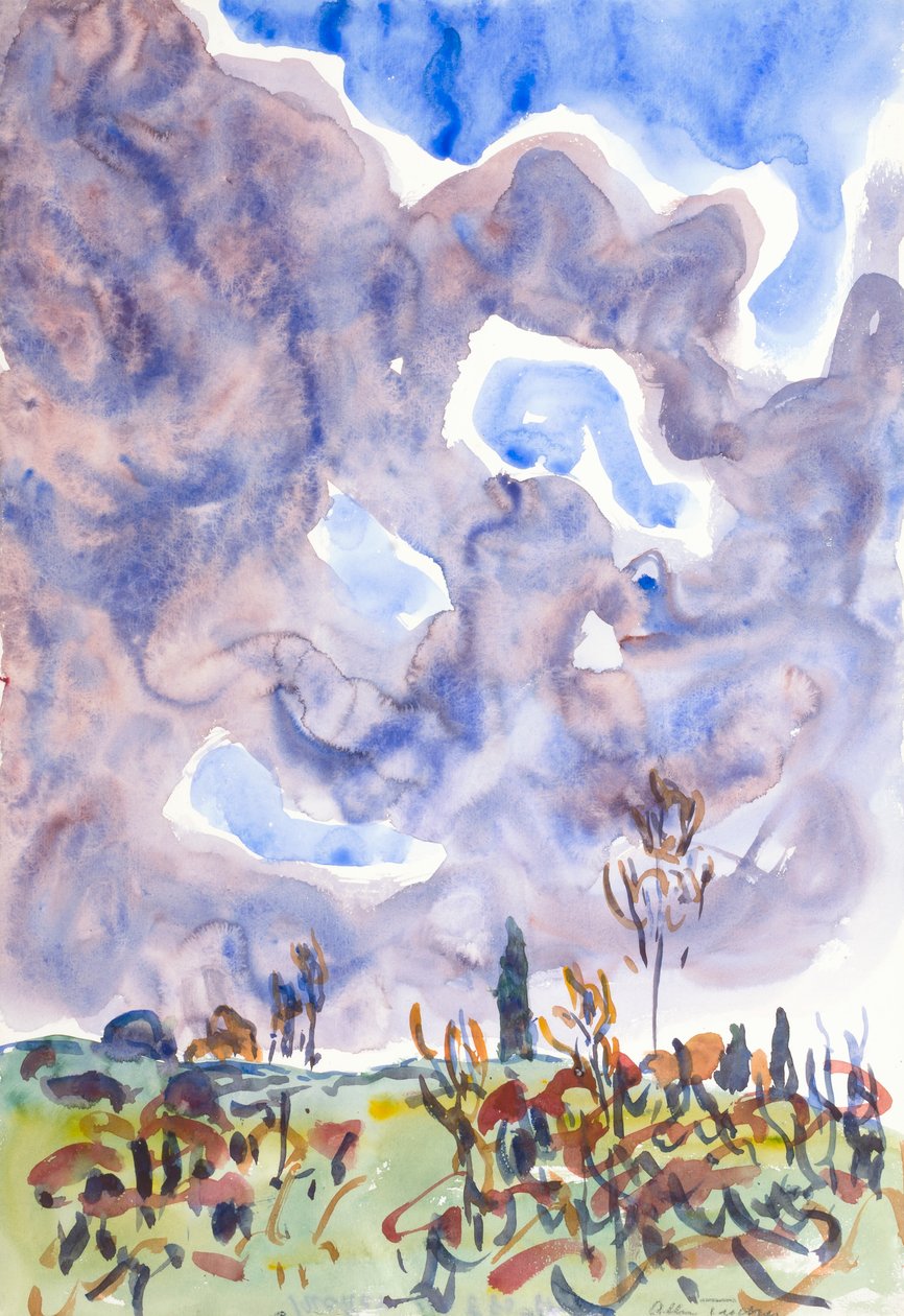 Akvarel nr. 31, Landskab med skyer, ca. 1930. af Allen Tucker