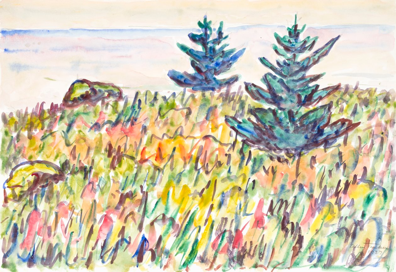 Akvarel nr. 35, Mark med to fyrretræer, 1937. af Allen Tucker
