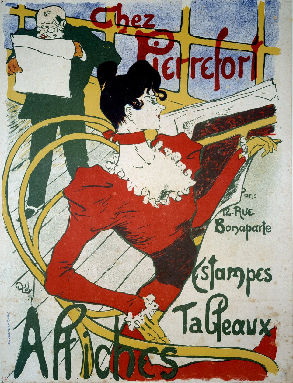 Chez Pierrefort Reklameplakat for en købmand af tryk, plakater og malerier (plakat) af Almery Lobel Riche