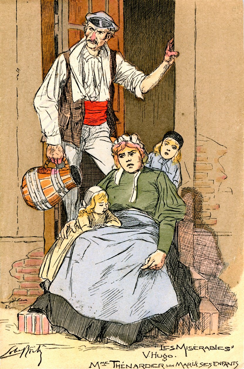 Illustration til les Miserables: Thenardier-familien (gravering) af Almery Lobel Riche