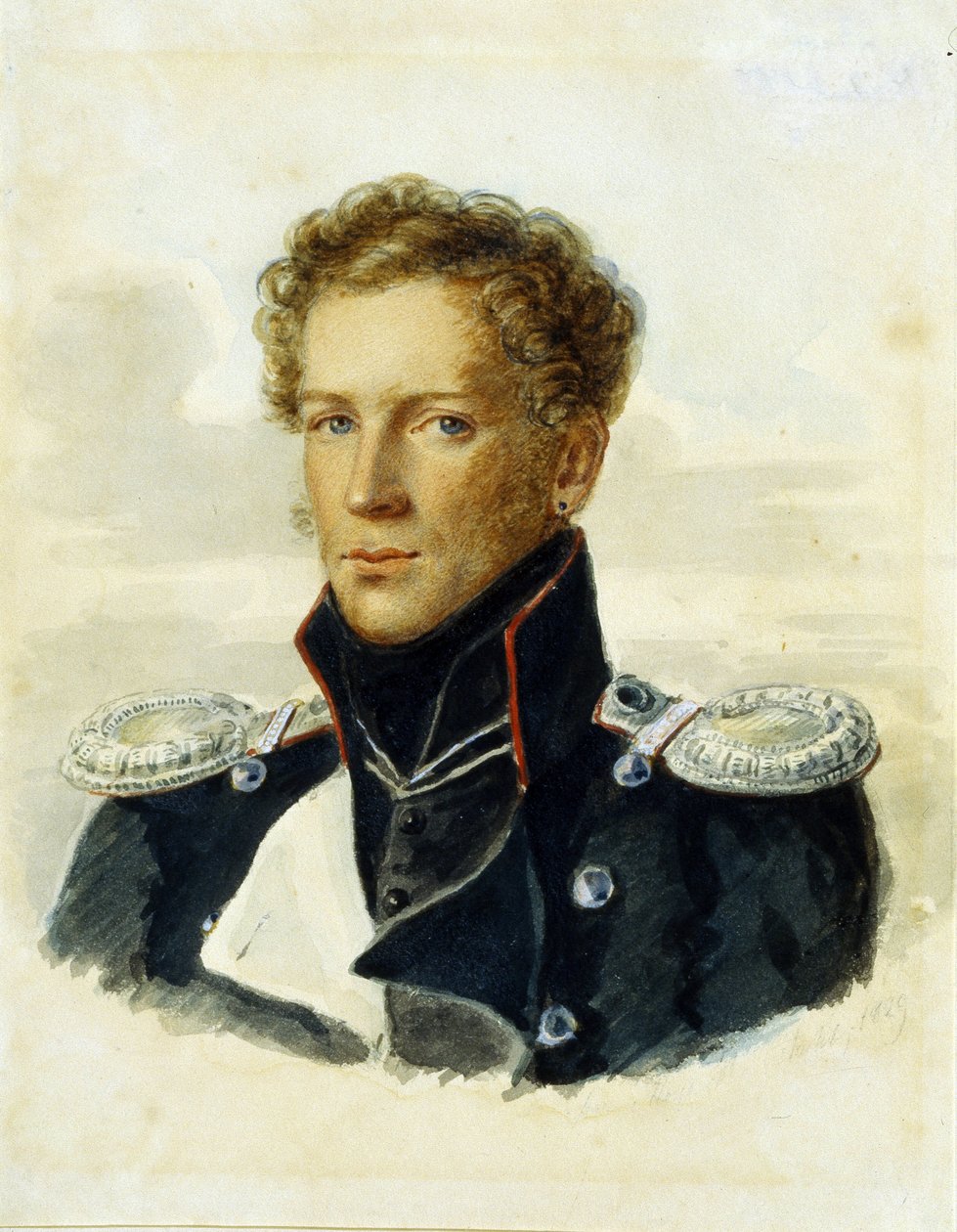 Sergey Lanskoy (1789-1832), officer for gardens riddere. Værk af Alois Gustav Rockstuhl (1798-1877), akvarel på papir af Alois Gustav Rockstuhl