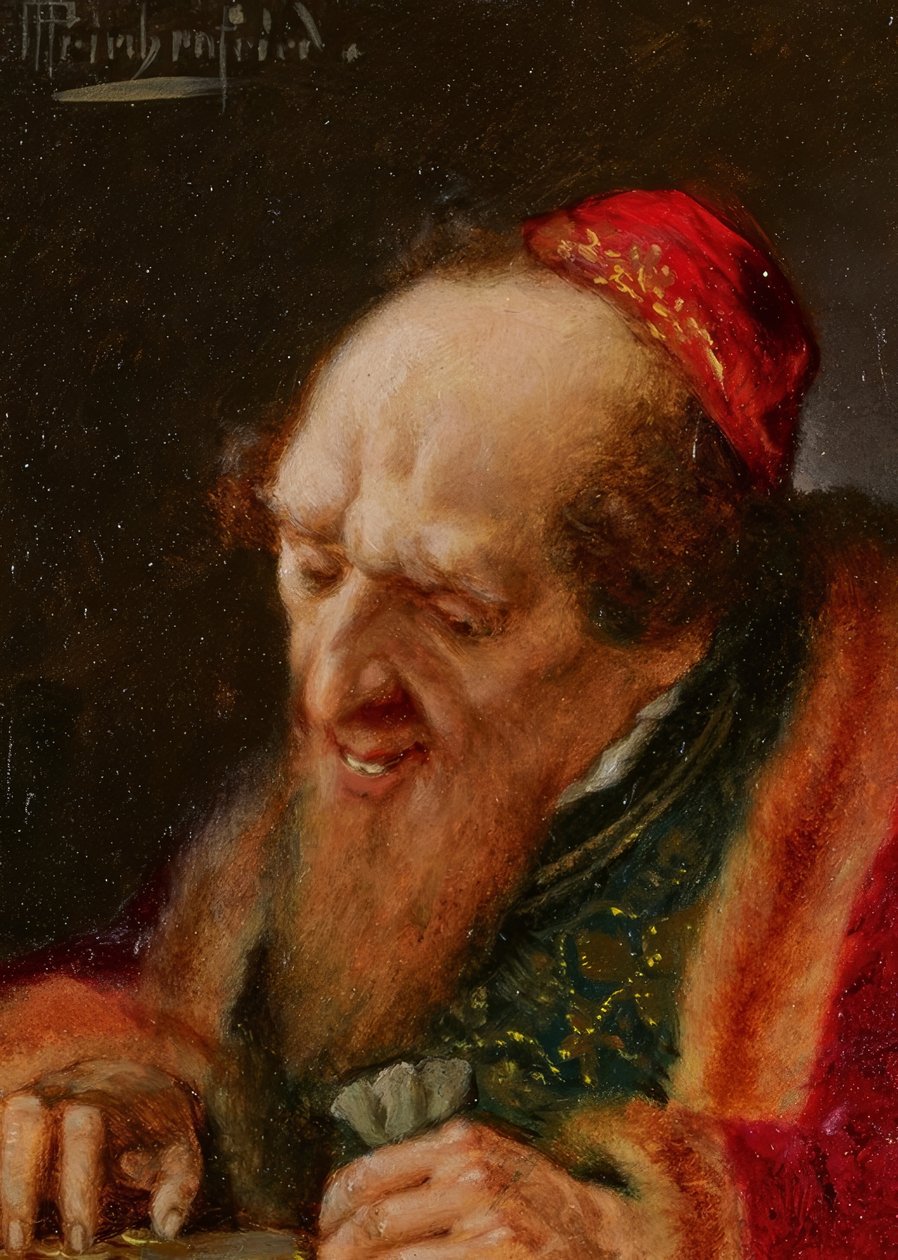 Købmand tæller penge af Alois Heinrich Priechenfried