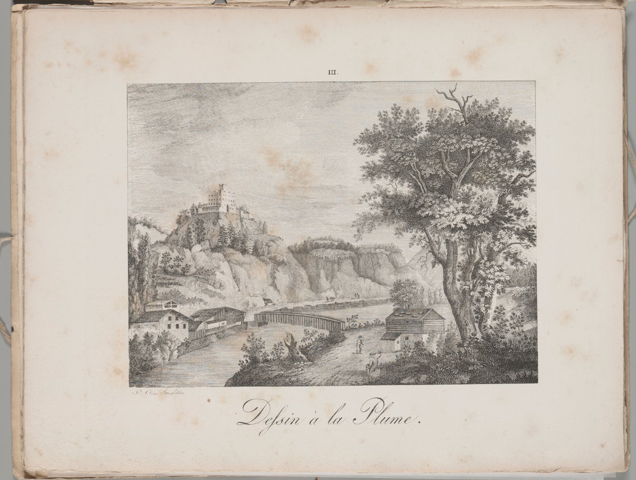 Litografiens kunst: Landeck in Tirol, tavle III af Alois Senefelder
