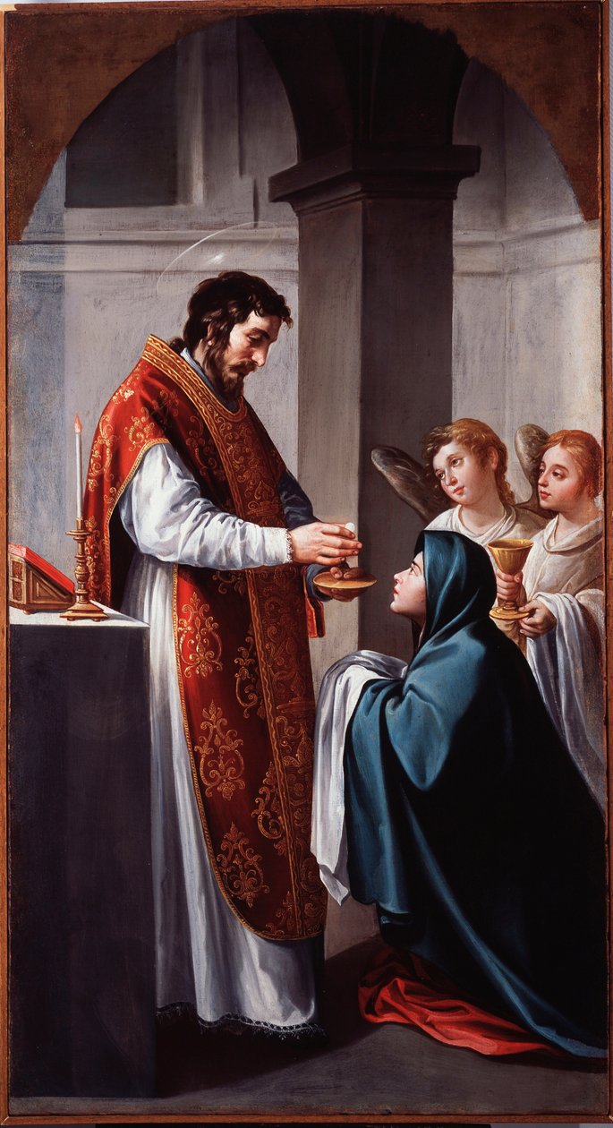 Jomfruen modtager nadver for Johannes Døberen Maleri af Alonso Cano (1601-1667) Genes fra det 17. århundrede, Musei di Strada Nuova (ex Palazzo Bianco) af Alonso Cano