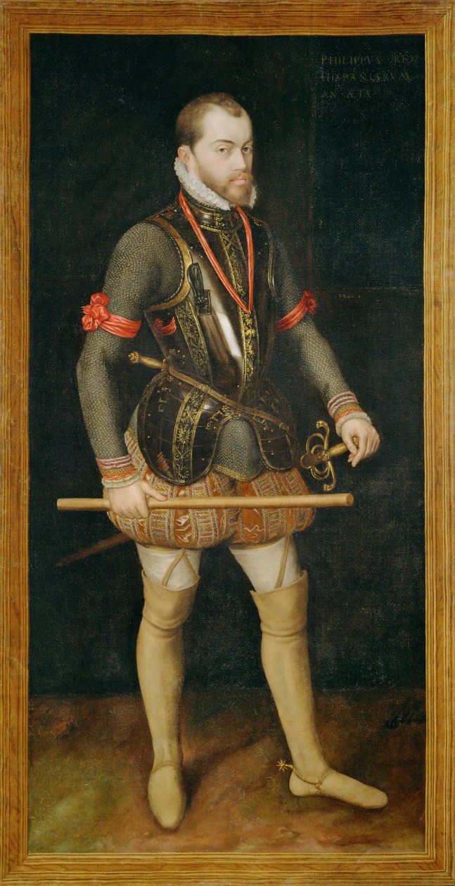 Kong Felipe II, søn af kejser Karl V og konge af Spanien ... (maleri på lærred) af Alonso Sánchez Coello