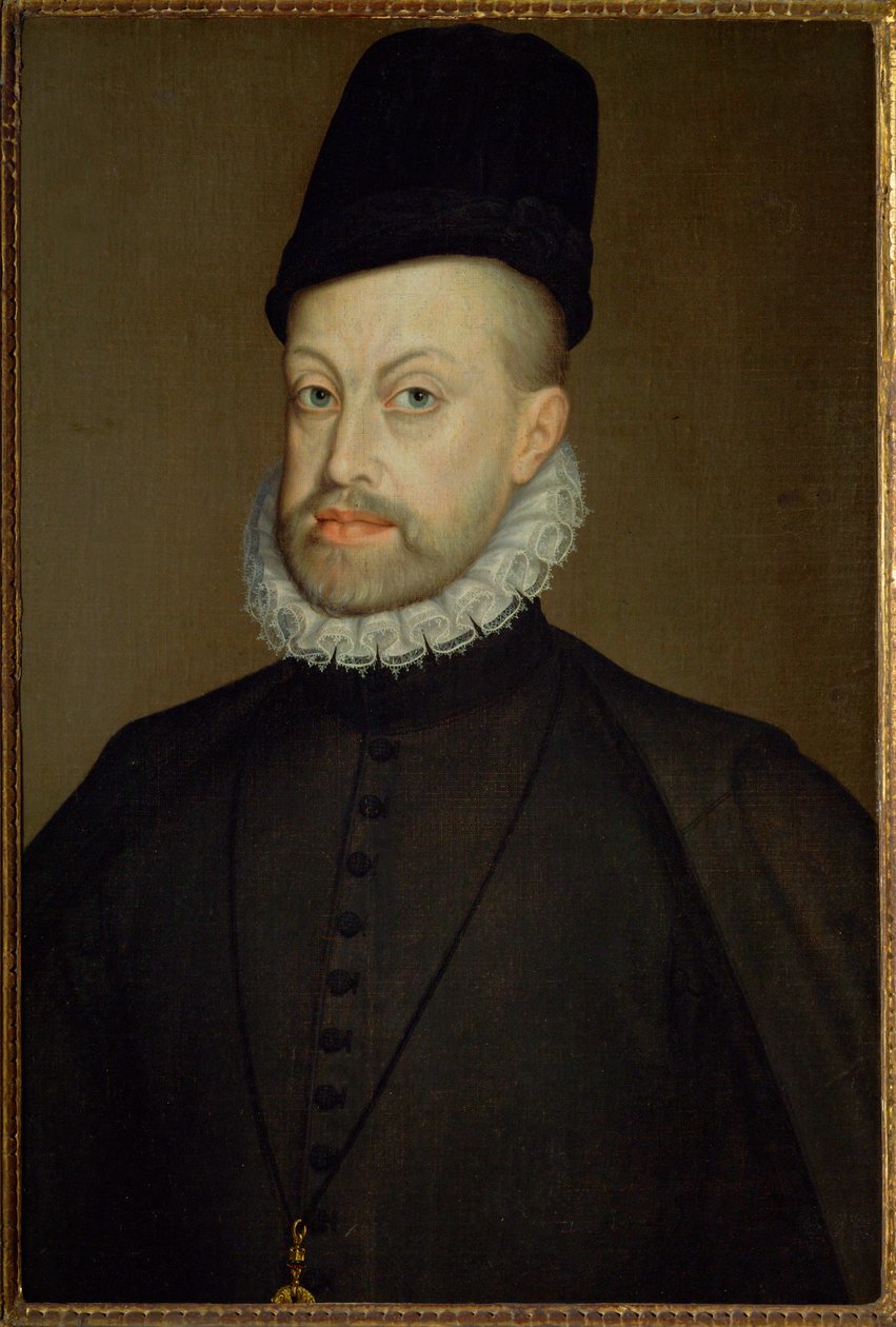 Kong Filip II af Spanien, søn af kejser Karl V og Isabella af Portugal (maleri på lærred) af Alonso Sanchez Coello