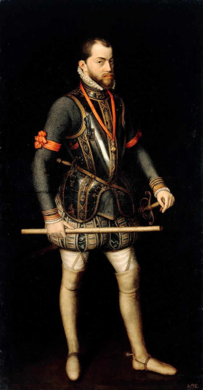 ""Portræt af Philip II (1527-1598), konge af Spanien"" (Portræt af Filip II (1527-1598), konge af Spanien og Portugal) Maleri af Alonso Sanchez Coello (1531-1588) Olie på lærred Dim 187x100 cm Staatliche Museen, Berlin af Alonso Sánchez Coello