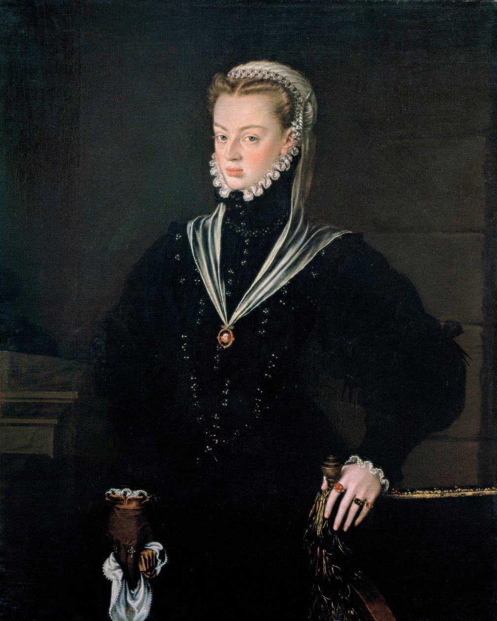 Portræt af ærkehertuginde Joanna af Østrig (1535-1573), prinsesse af Portugal - Maleri af Alonso Sanchez Coello (1531-1588), olie på lærred, ca. 1557 (116x93,5 cm) - Portræt af ærkehertuginde Joanna af Østrig (15735-15735 ), Prinsesse af Portugal, Olie på af Alonso Sánchez Coello