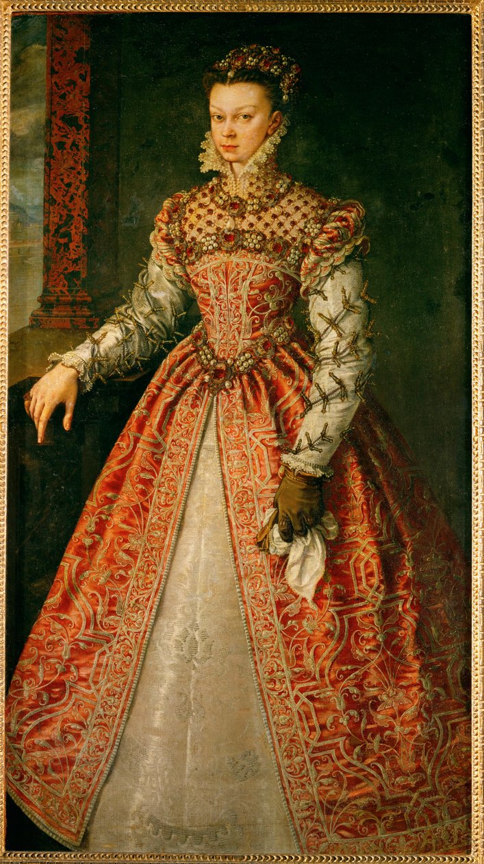 Elisabeth af Valois, datter af Henri II og Katharina af Medicis ... (maleri på lærred) af Alonso Sánchez Coello