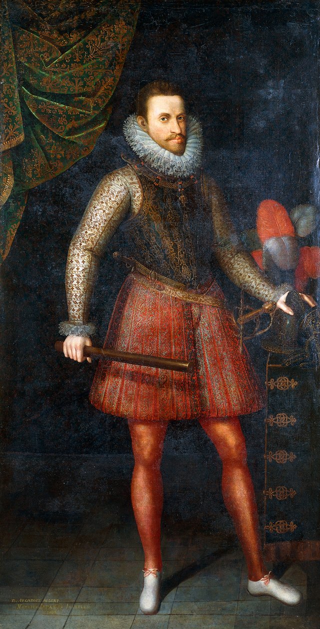 Portræt af ærkehertug Albert, stående i fuld længde med en stafet, 1593 af Alonso Sánchez Coello