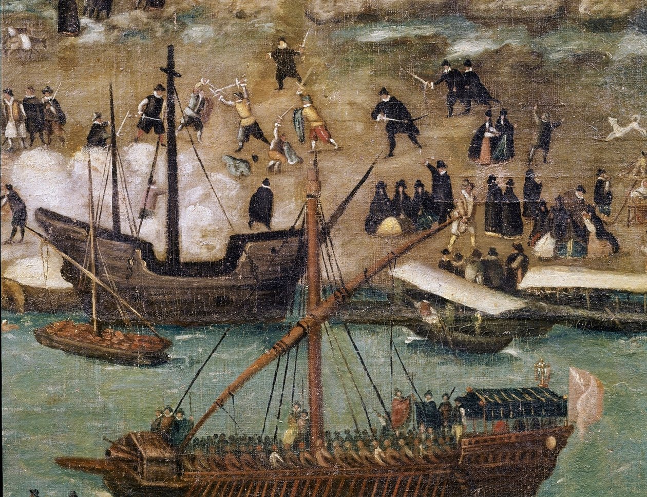 Byen Sevilla, detaljer om havnen (maleri, slutningen af 1500-tallet) af Alonso Sánchez Coello