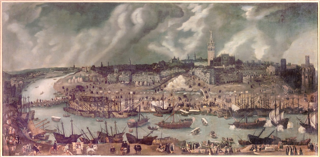 Udsigt over byen Sevilla (Spanien) Maleri tilskrevet Alonso Sanchez-Coello (Sanchez Coello) (ca. 1531-1588) Slutningen af det 16. århundrede af Alonso Sánchez Coello
