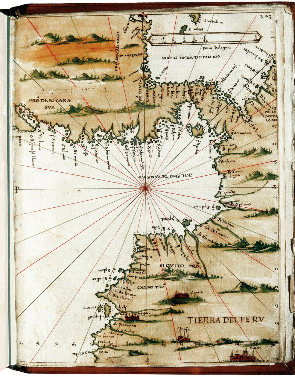Kort over Mellemamerika og Peru af Alonso de Santa Cruz