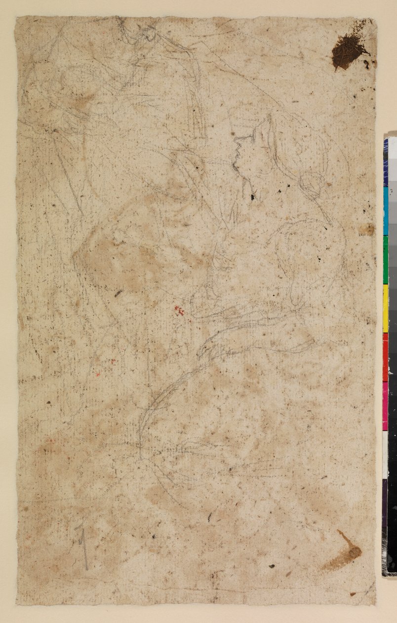 Figurstudier med en knælende kvinde i profil, verso, 1600-tallet af Alonso del Arco