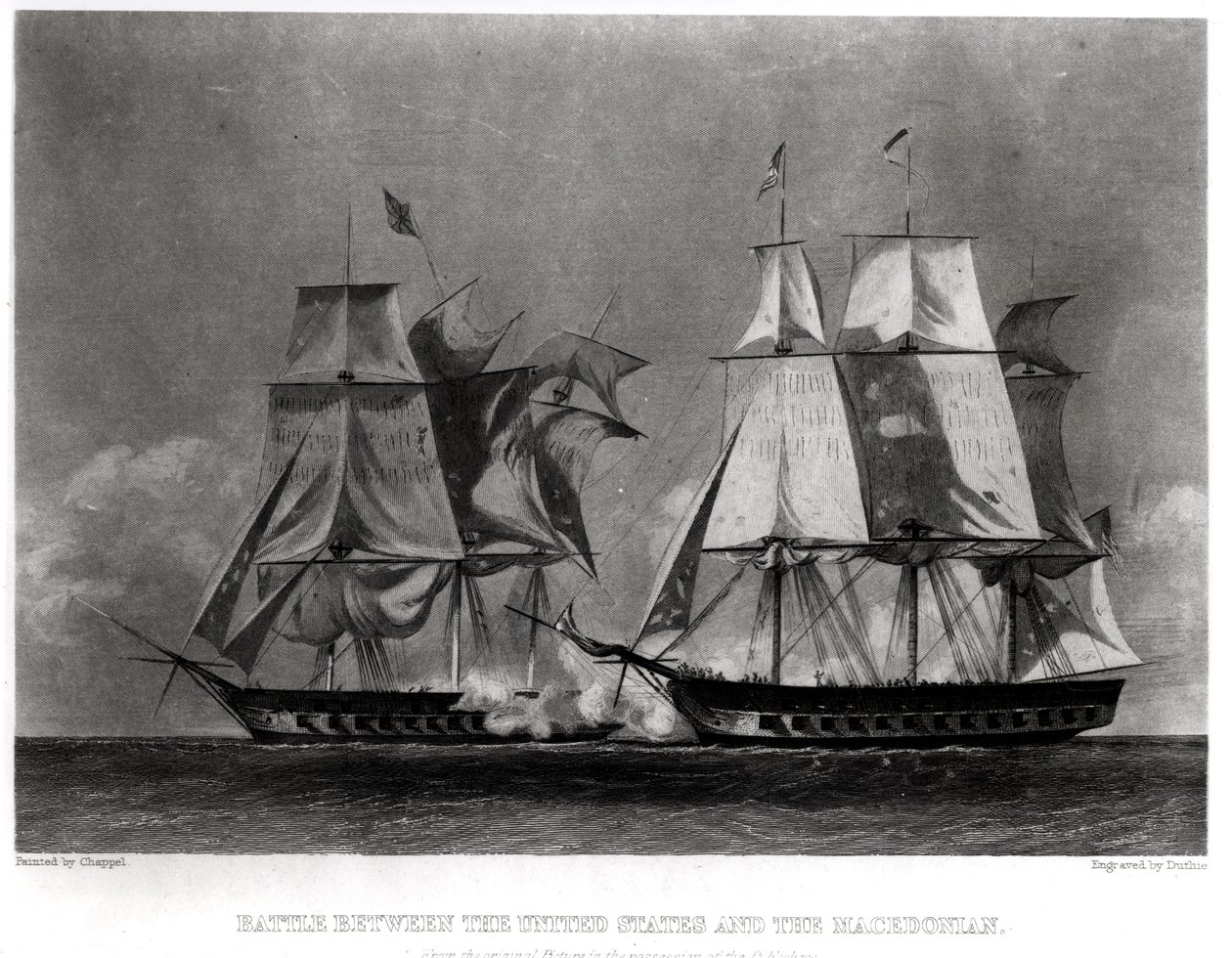 Slaget mellem USA og Makedonien, 30. oktober 1812, indgraveret af Duthie af Alonzo Chappel