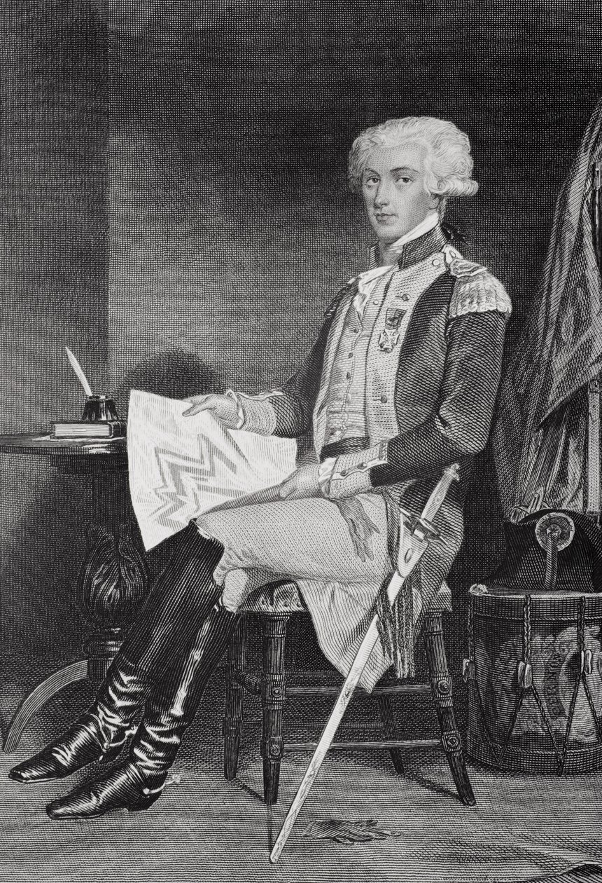 Portræt af Marie-Joseph-Paul-Yves-Roch-Gilbert Du Motier, Marquis de La Fayette (eller Lafayette) (1757-1834) af Alonzo Chappel