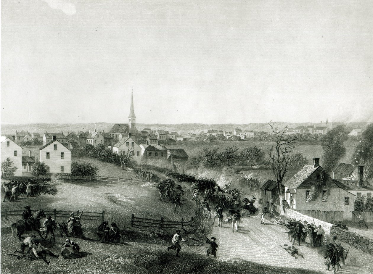 The Retreat of the British from Concord, april 1775, indgraveret af James Smillie af Alonzo Chappel