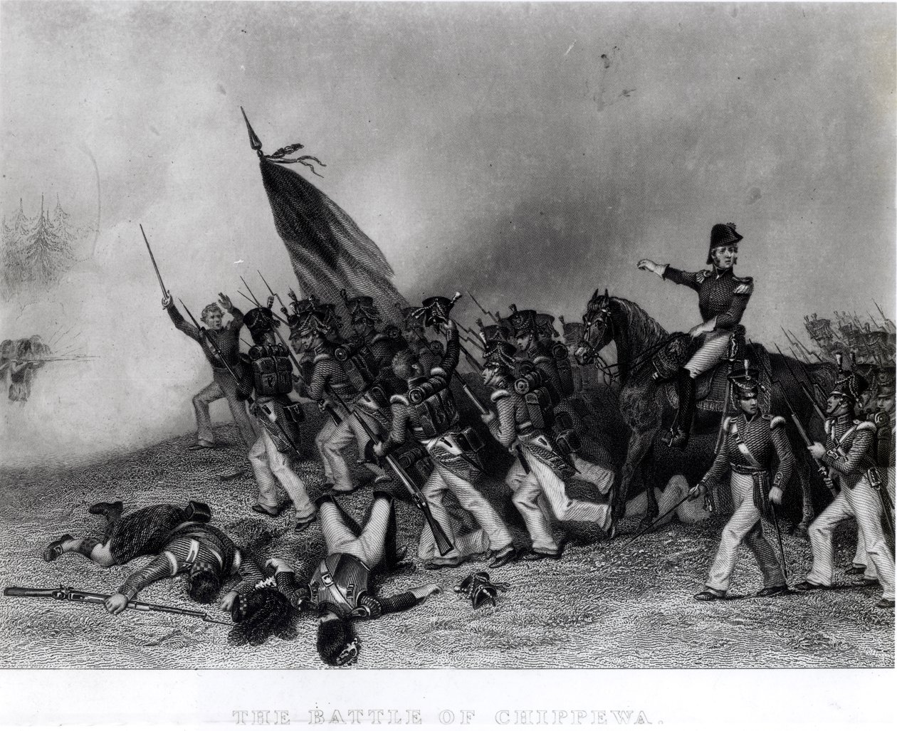 Slaget ved Chippewa, General Scott, der beordrer angrebet af McNeils bataljon, 5. juli 1814, indgraveret af Johnson, Fry und Co. (gravering) (bundw-foto) af Alonzo Chappel