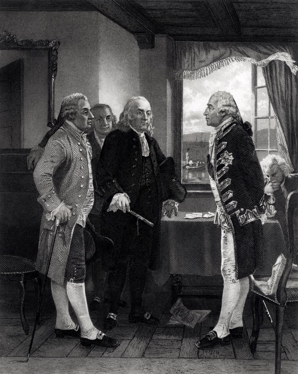 Fredskonferencen på Staten Island, interview mellem Lord Howe og Kongreskomiteen, 11. september 1776 af Alonzo Chappel