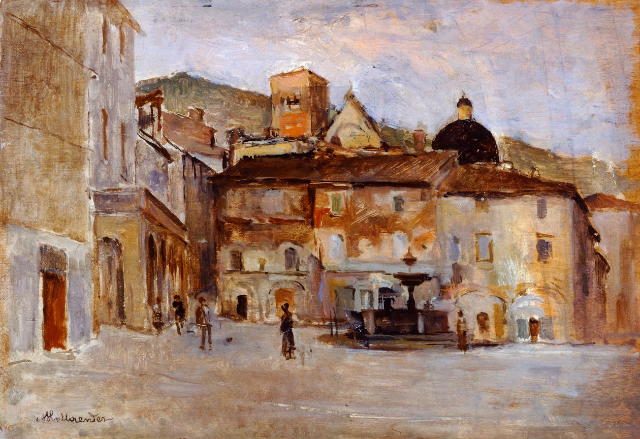 Assisi af Alfonso Hollaender (1845-1923), olie på panel af Alphons Hollaender