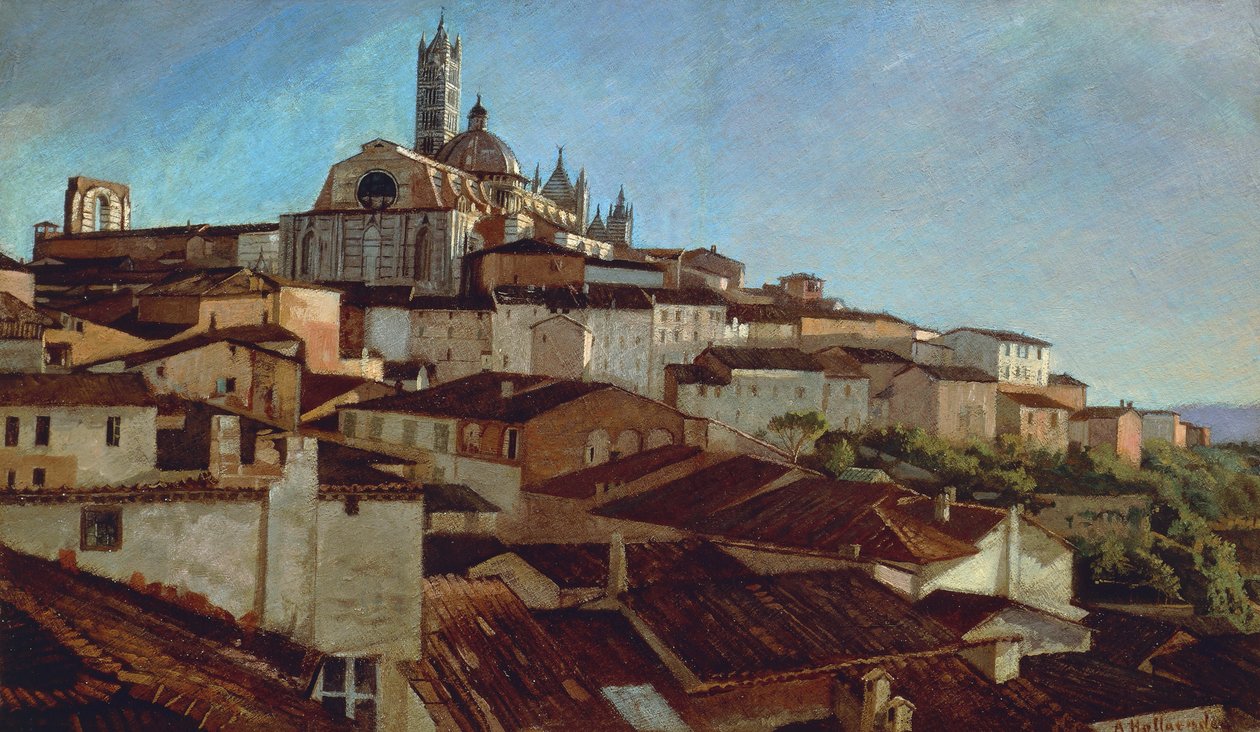 Siena, af Alfonso Hollaender (1845-1923), olie på lærred på pap, 31x51 5 cm af Alphons Hollaender