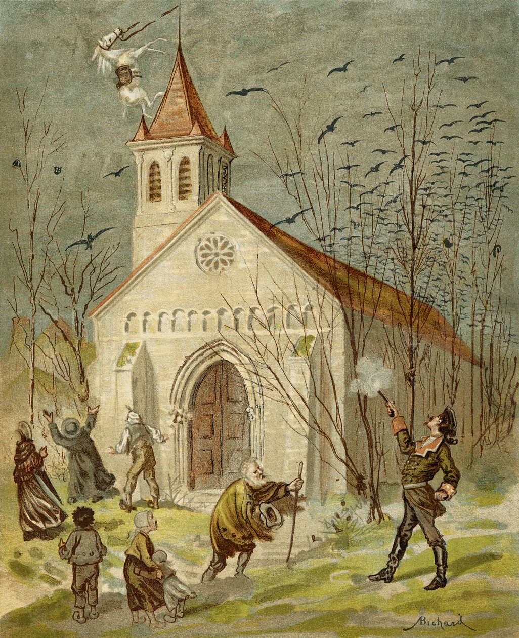 Baronen viser sig at være en god skytte, fra "Baron Münchhausens eventyr" af Rudolf Erich Raspe (1736-94) udgivet omkring 1886 af Alphonse Adolphe Bichard