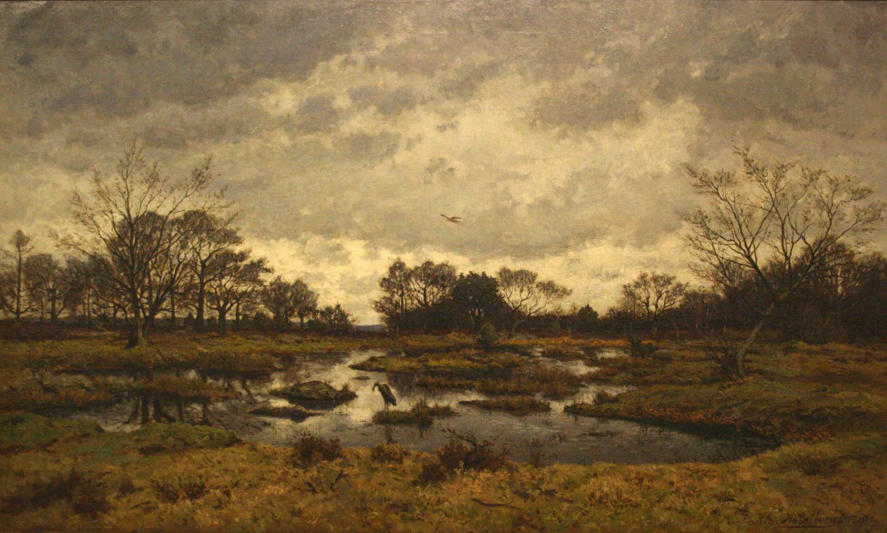 En dag i marts ved feedammen. Fontainebleau 1876 - Maartse dag aan de feeenplas af Alphonse Asselbergs