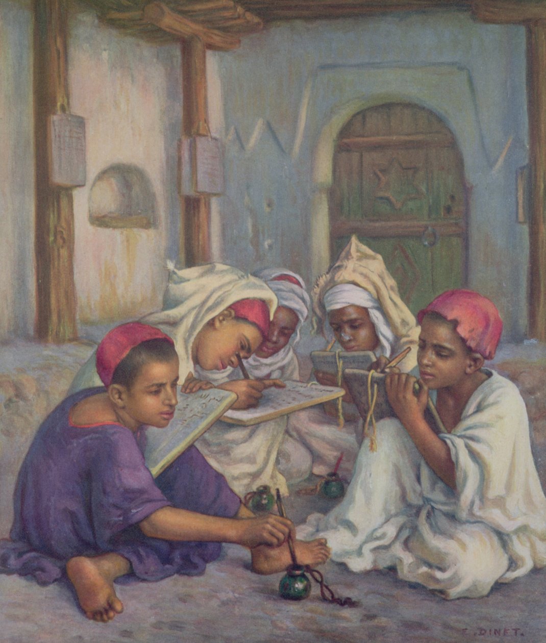 Skrivelektion i en koranskole i en algerisk landsby, 1918 af Alphonse Etienne Dinet