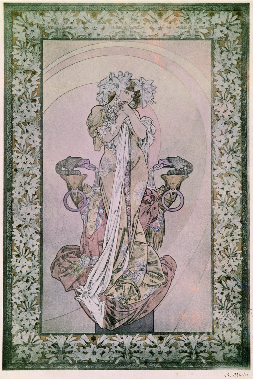Dekorativt panel til Edmond Rostands La Princesse Lointaine med Sarah Bernhardt (1844-1923), 1890-1910 (litografi) af Alphonse Mucha