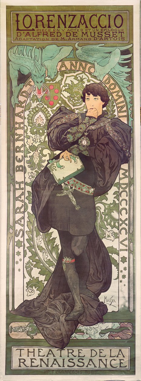 Lorenzaccio, med Sarah Bernhardt, ved renæssancen ved Théâtre de la Renaissance (plakat), 1896 (litografi) af Alphonse Mucha