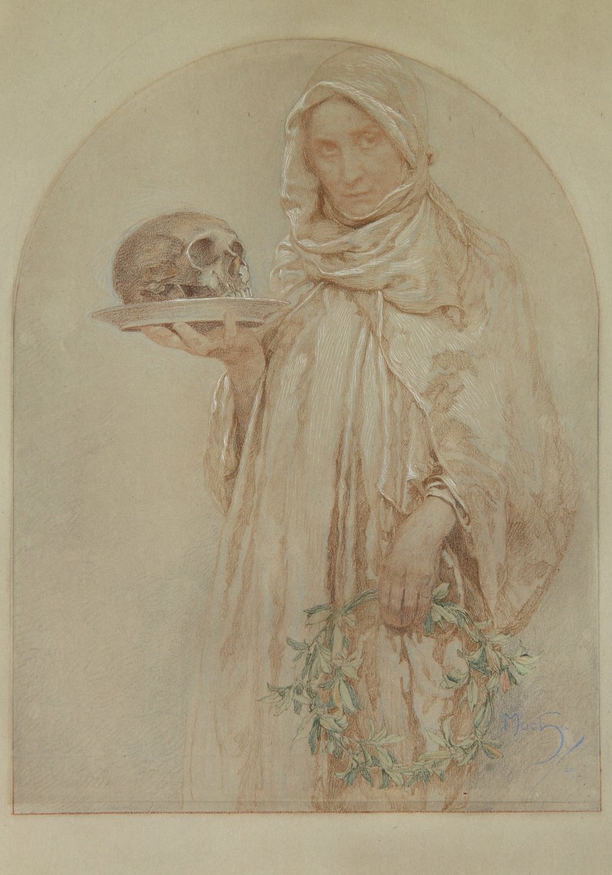 Kraniet, 1929 (pastel og blæk på papir) af Alphonse Mucha