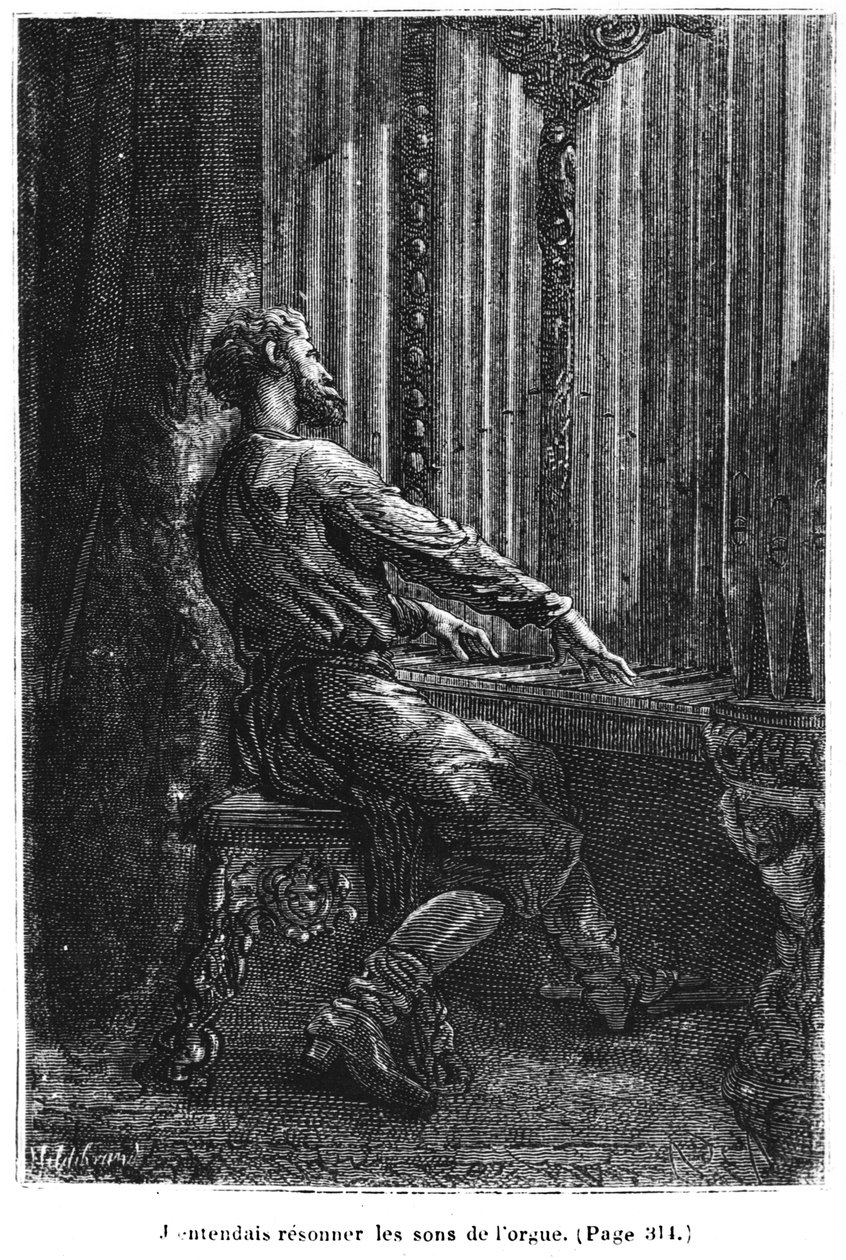 Kaptajn Nemo spiller orgel, illustration fra 