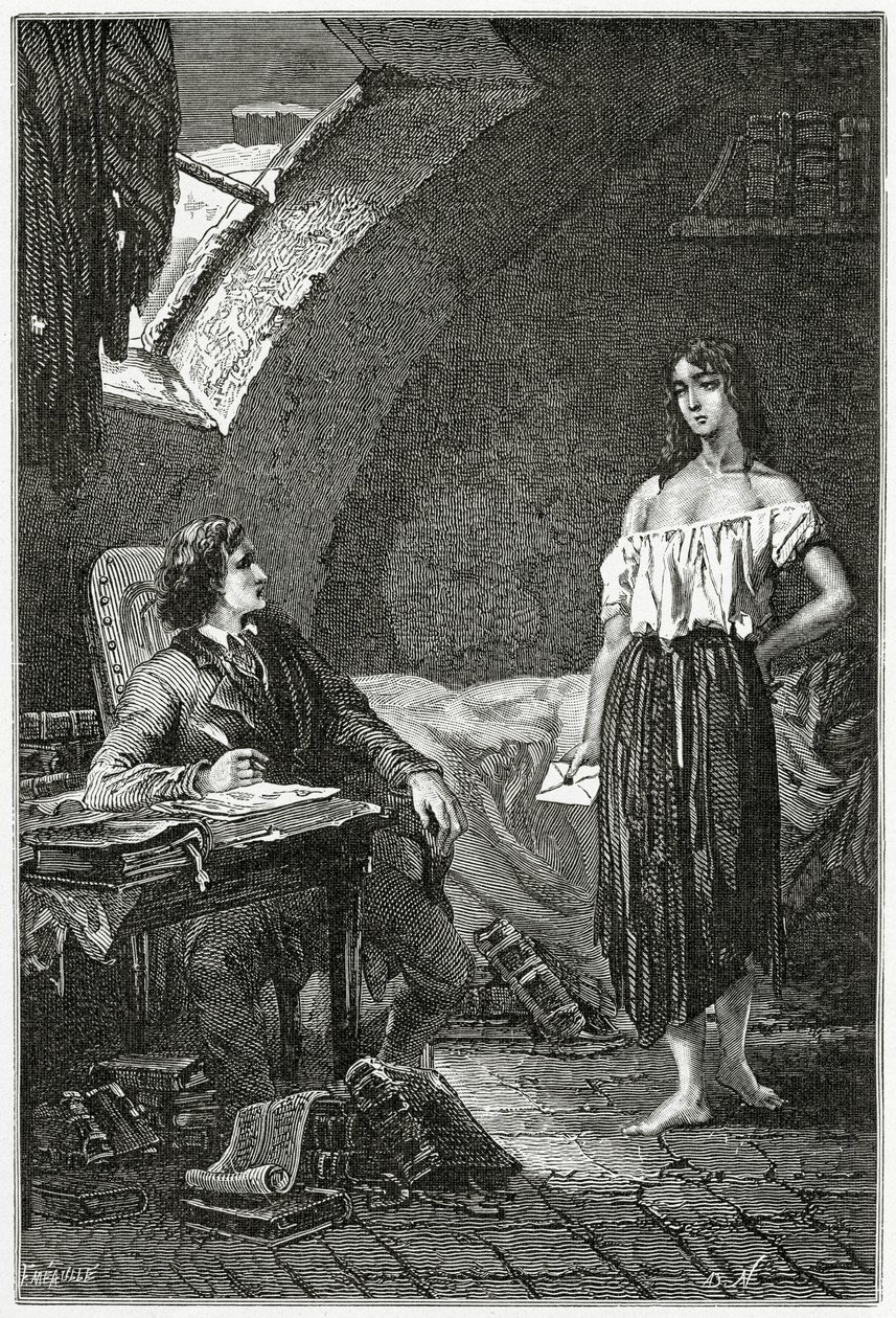 Illustration fra Les Misérables, 1800-tallet (bw-gravering) af Alphonse Marie de Neuville