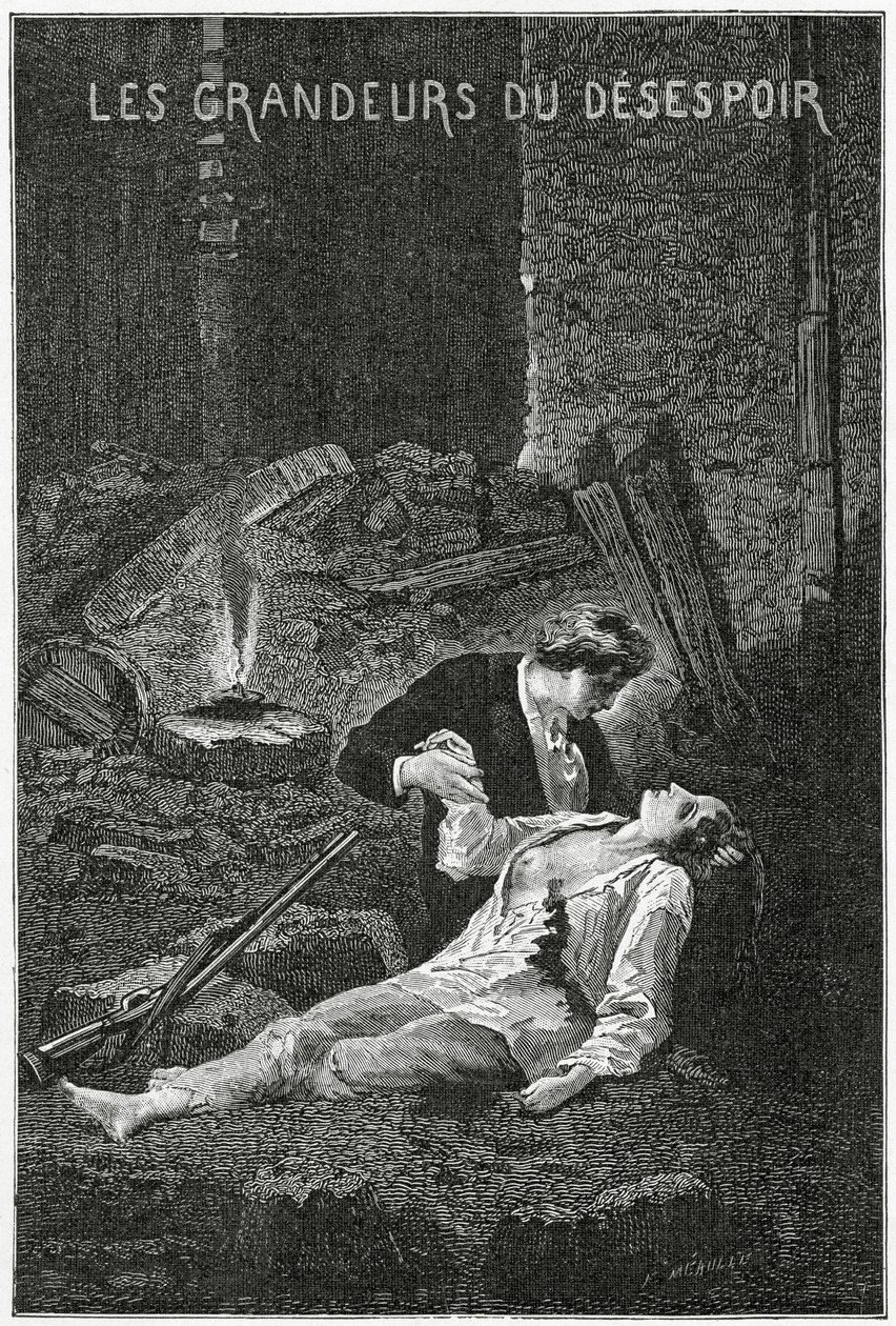 Les Grandeurs du Desespoir - Illustration fra Les Misérables, 19. århundrede (sw-stik) af Alphonse Marie de Neuville