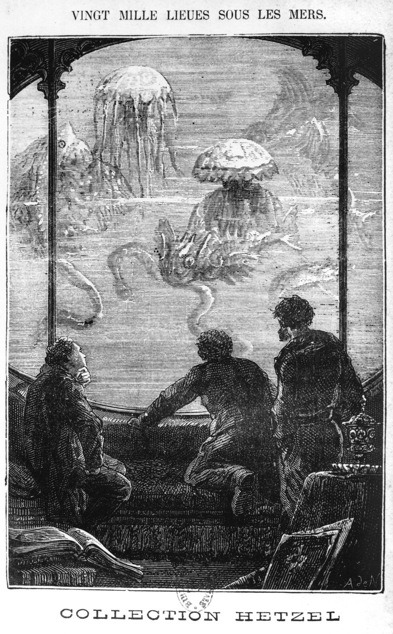 Nautilus-passagererne, illustration fra "20.000 sømil under havet" af Jules Verne (1828-1905), graveret af Henri Theophile Hildibrand (1824-97) Paris, Hetzel af Alphonse Marie de Neuville