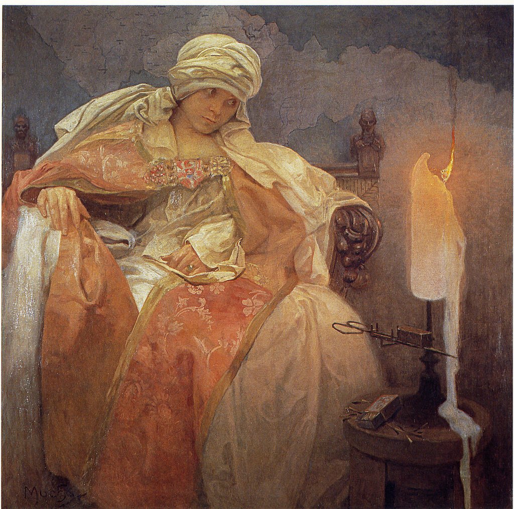Kvinde med et brændende lys af Alphonse Mucha