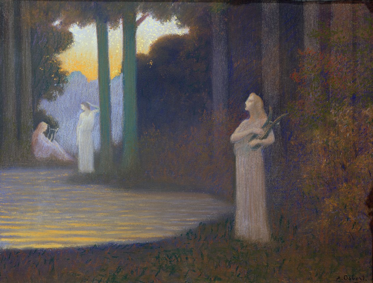 Lyrik i skoven, 1910 (pastel på papir) af Alphonse Osbert