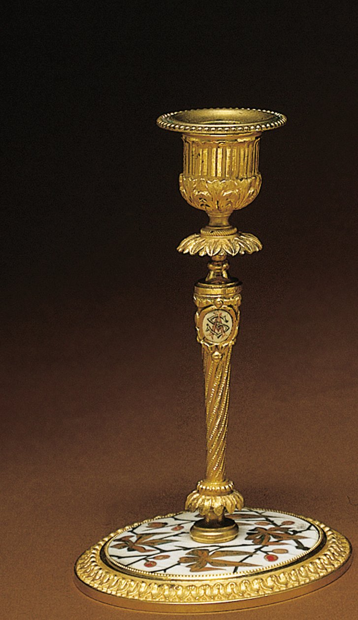 Lysestage, fra et Napoleon III firedelt skrivebordssæt, intarsia af Duvinage og Harinckouk, ca. 1877 af Alphonse Gustave Giroux