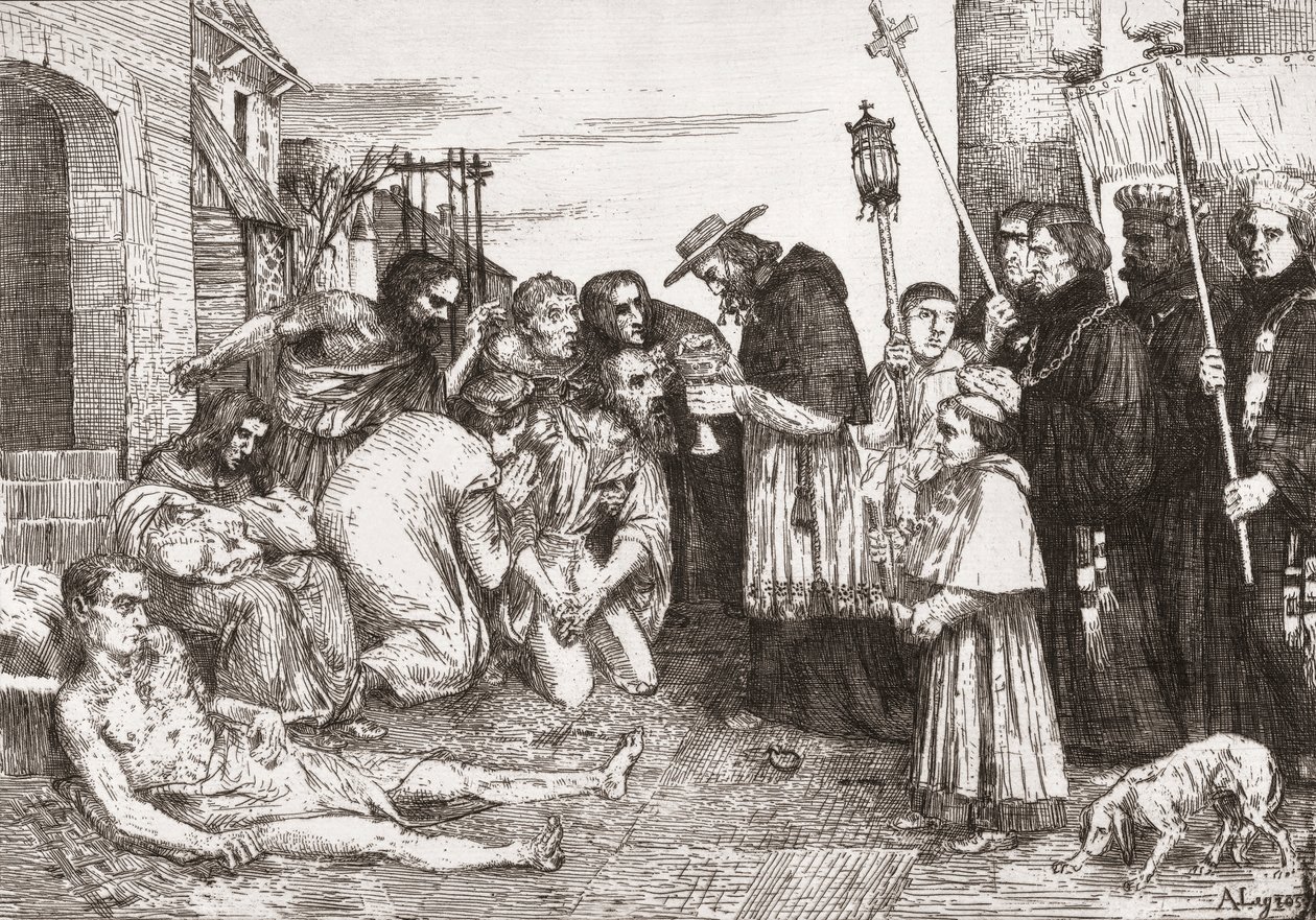 Pestofre i Rom (kobberstik) af Alphonse (after) Legros