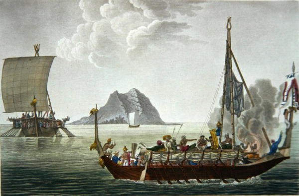 Udsigt over Corocores på øen Guebe, fra øen Pisang, fra "Voyage Autour du Monde sur les Corvettes de L
