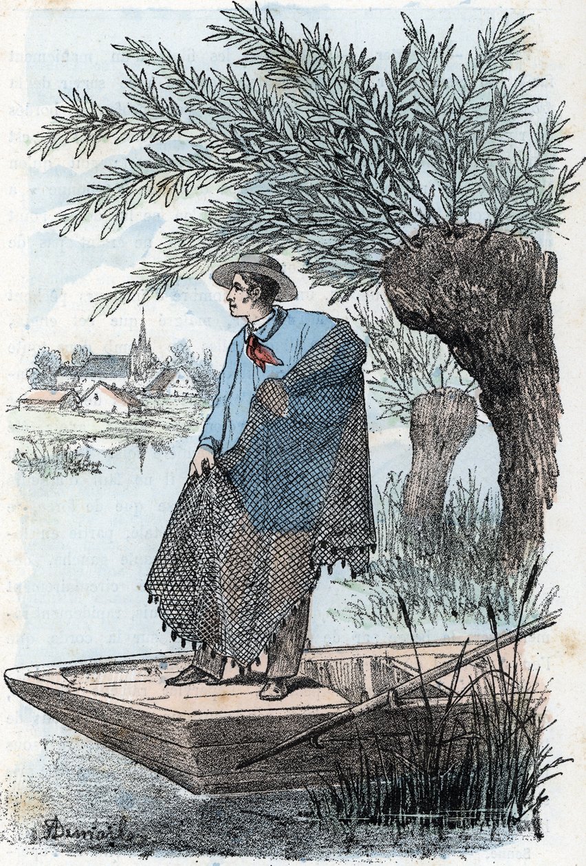 Netfiskeri Indgravering fra “The Needs of Life” af Rengade af Alphonse Demarle