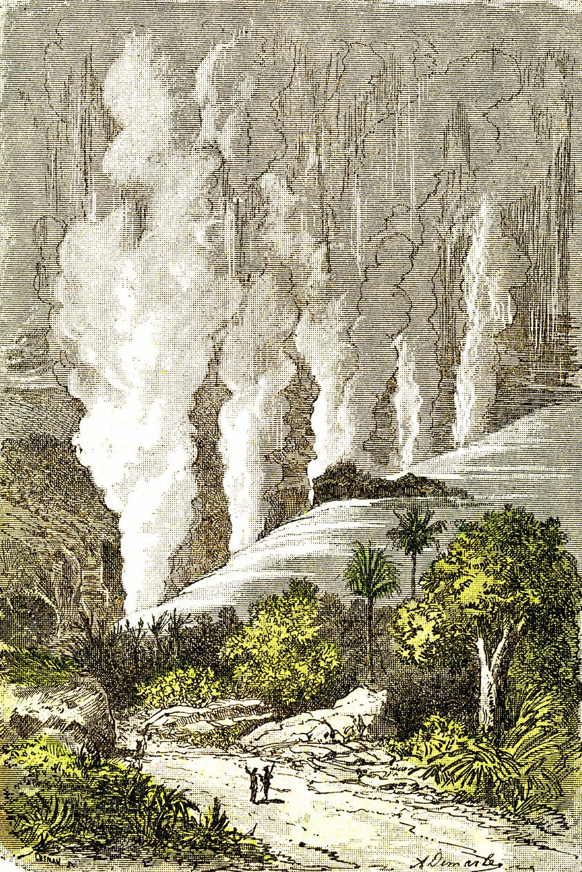 Esihistoria - Zambezen kaihi: Luonnollinen luominen ja elävät olennot. Piirustus A. Demarle. 1885 af Alphonse Demarle