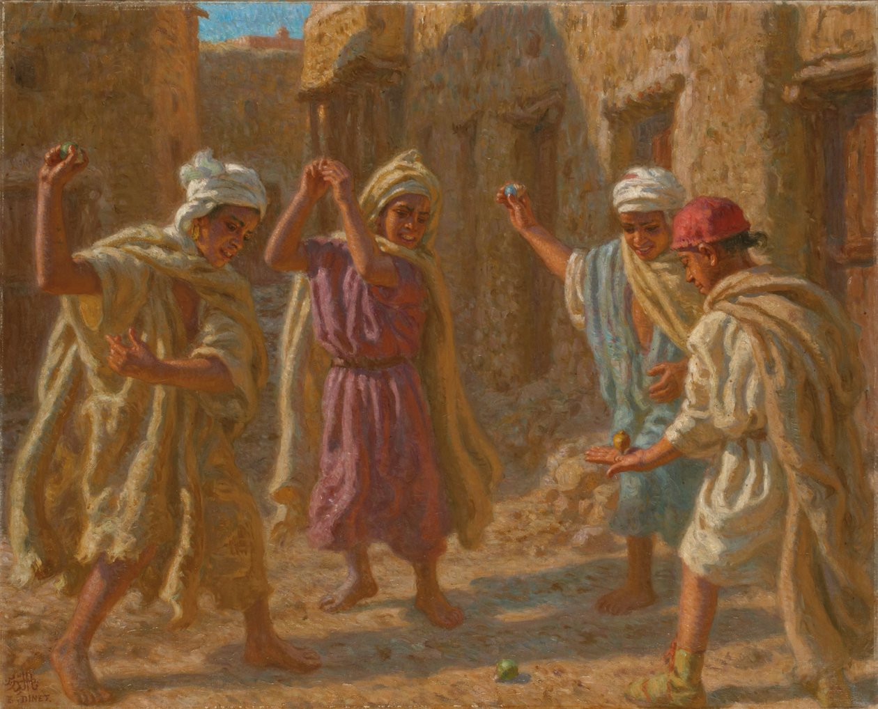 Spil med snurretoppe; The Spinning Top Game, ca. 1924 (olie på lærred) af Alphonse Etienne Dinet