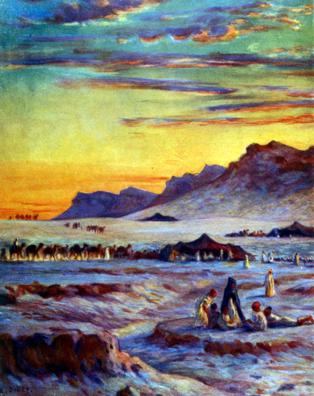 Gruppe af arabiske nomader i ørkenen. af Nasreddine Dinet (Alphonse-Étienne Dinet). 1861 1929. en fransk orientalistisk maler 1918 af Alphonse Etienne Dinet