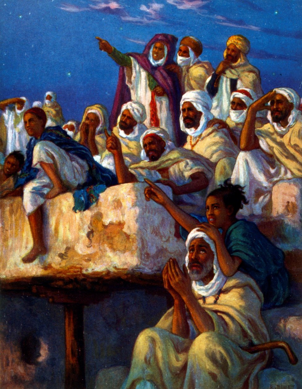 Illustration, der viser arabere ved bøn under Ramadan-perioden. Af Nasreddine Dinet (Alphonse-Étienne Dinet). 1861 1929 af Alphonse Etienne Dinet