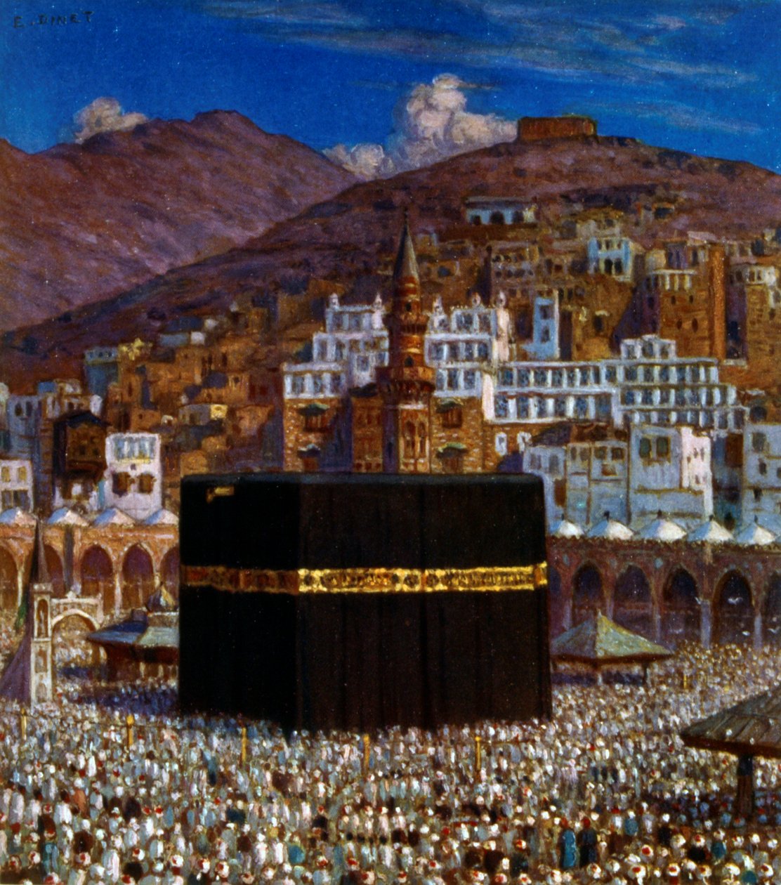 Illustration af muslimske pilgrimme ved Kabbah i Mekka. af Nasreddine Dinet (Alphonse-Étienne Dinet). 1861 1929 af Alphonse Etienne Dinet